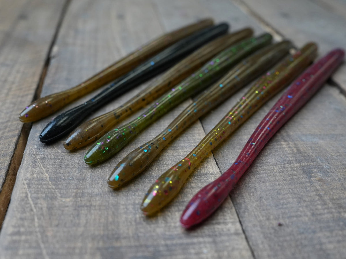 All 7 colors of the Motion Fishing Standby Worm, 7 inch bulb tail straight worm