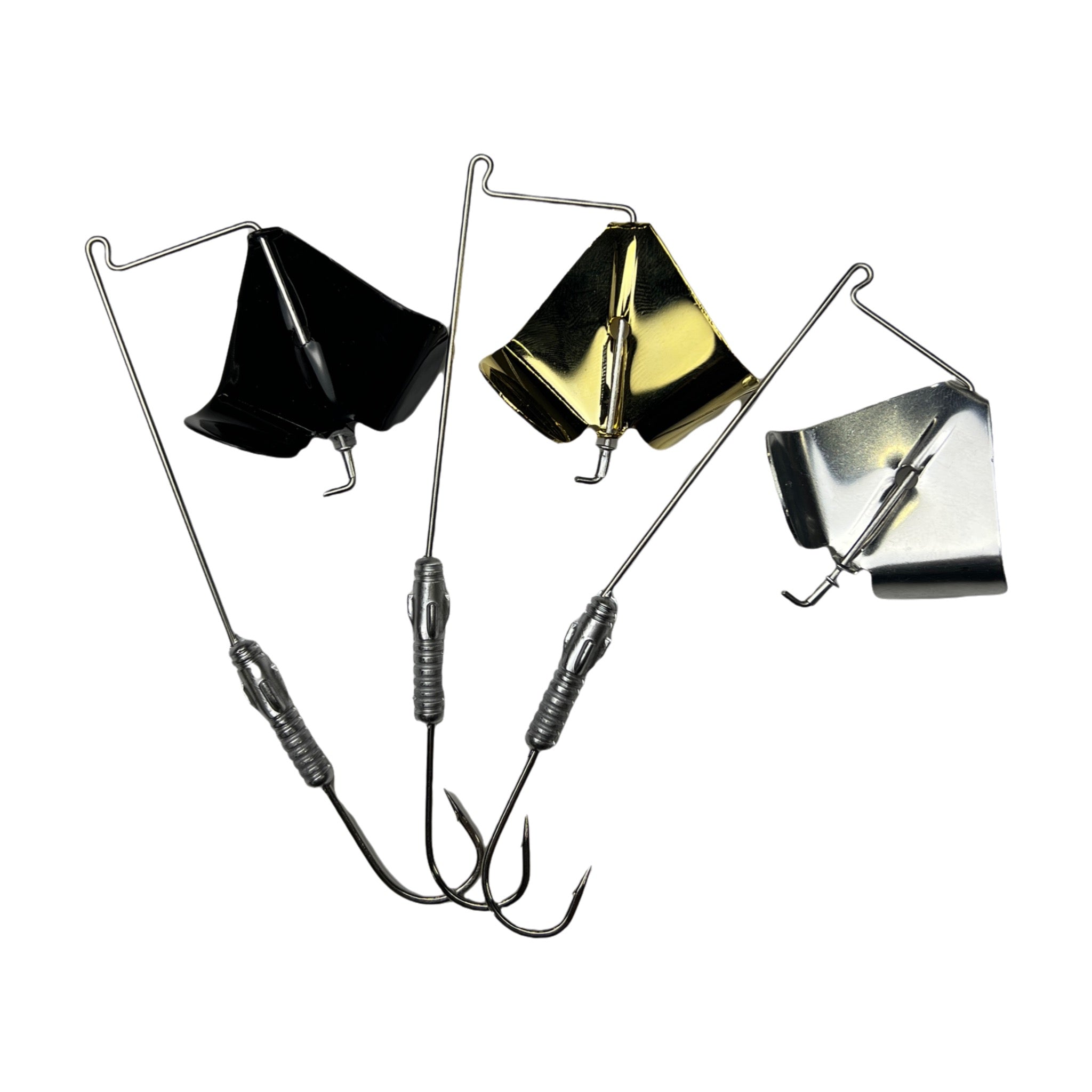 3 Soundchek Buzzbaits in a pack with a Gold, silver, and Black Blade. 