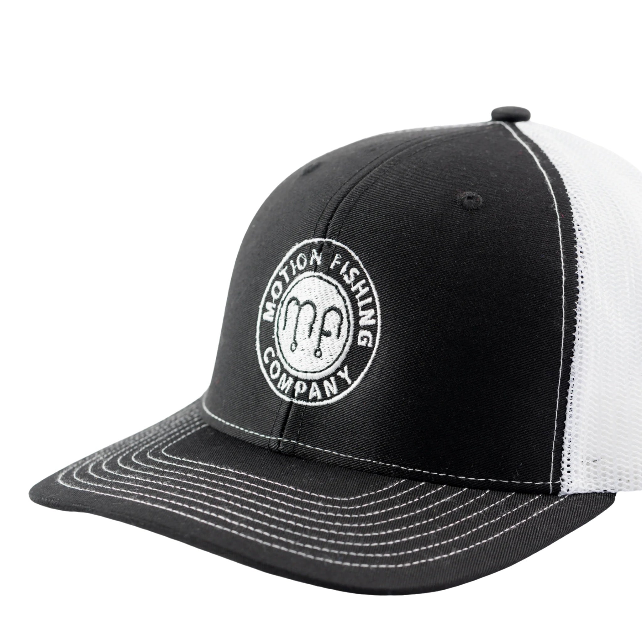 Black panel and White mesh Motion Fishing round logo Richardson 112 SnapBack hat 
