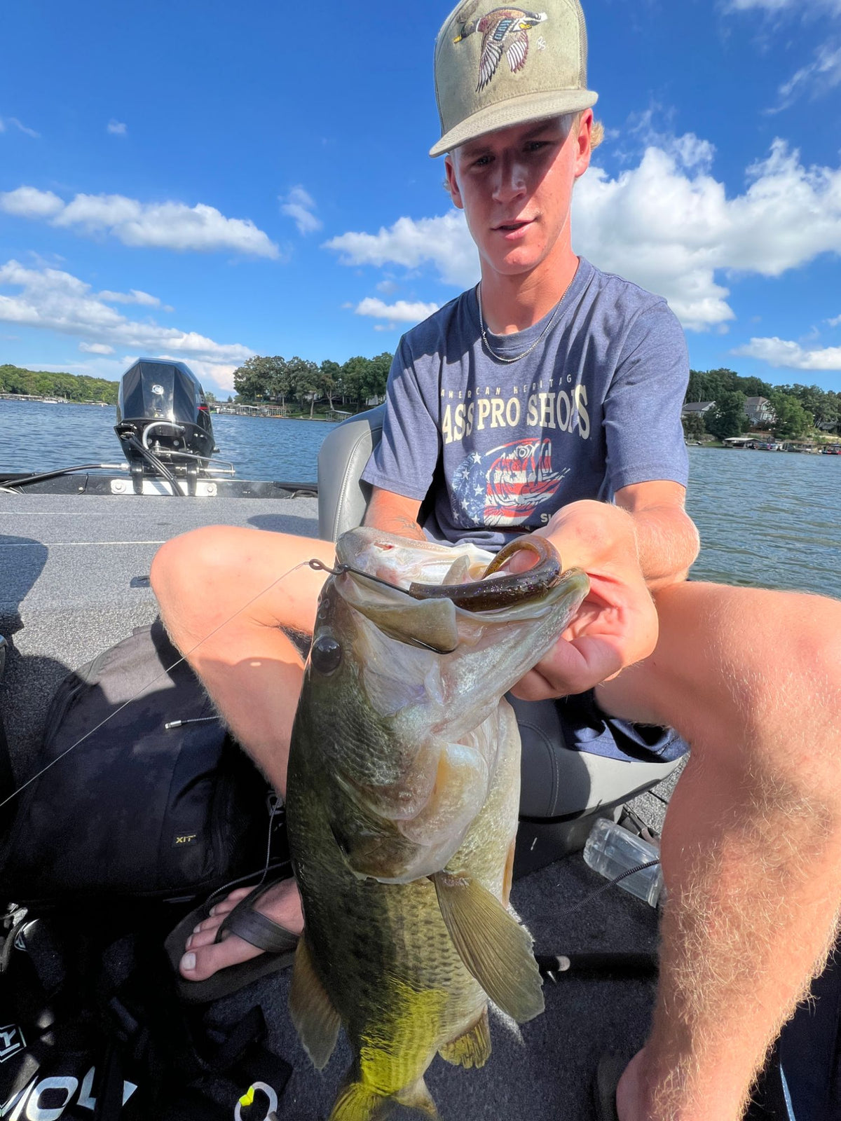 Largemouth bass caught on a Texas rigged Motion Fishing Standby Worm